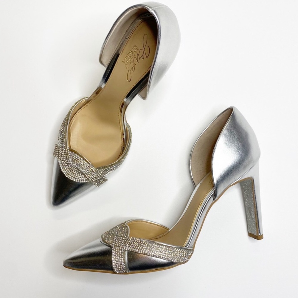 Badgley Mischka Metallic Silver Embellished Pointed Toe Stiletto High Heels 8